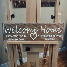 Load image into Gallery viewer, Welcome Home Sign with Coordinates
